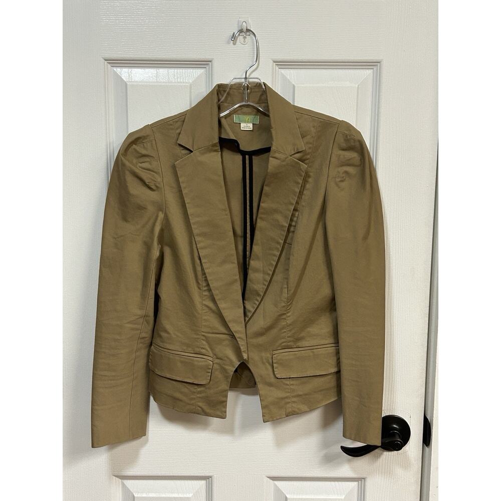 Anthropologie Lil Women's Tan Brown One Button Blazer Jacket Cotton Blend Sz 6